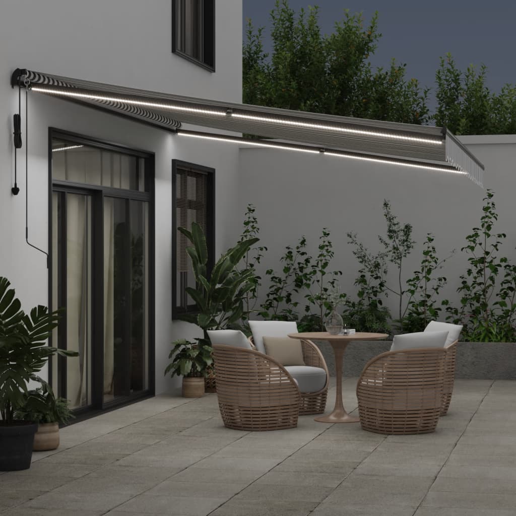 VidaXL Auvent à extension automatique LED 450x300 cm anthracite et blanc