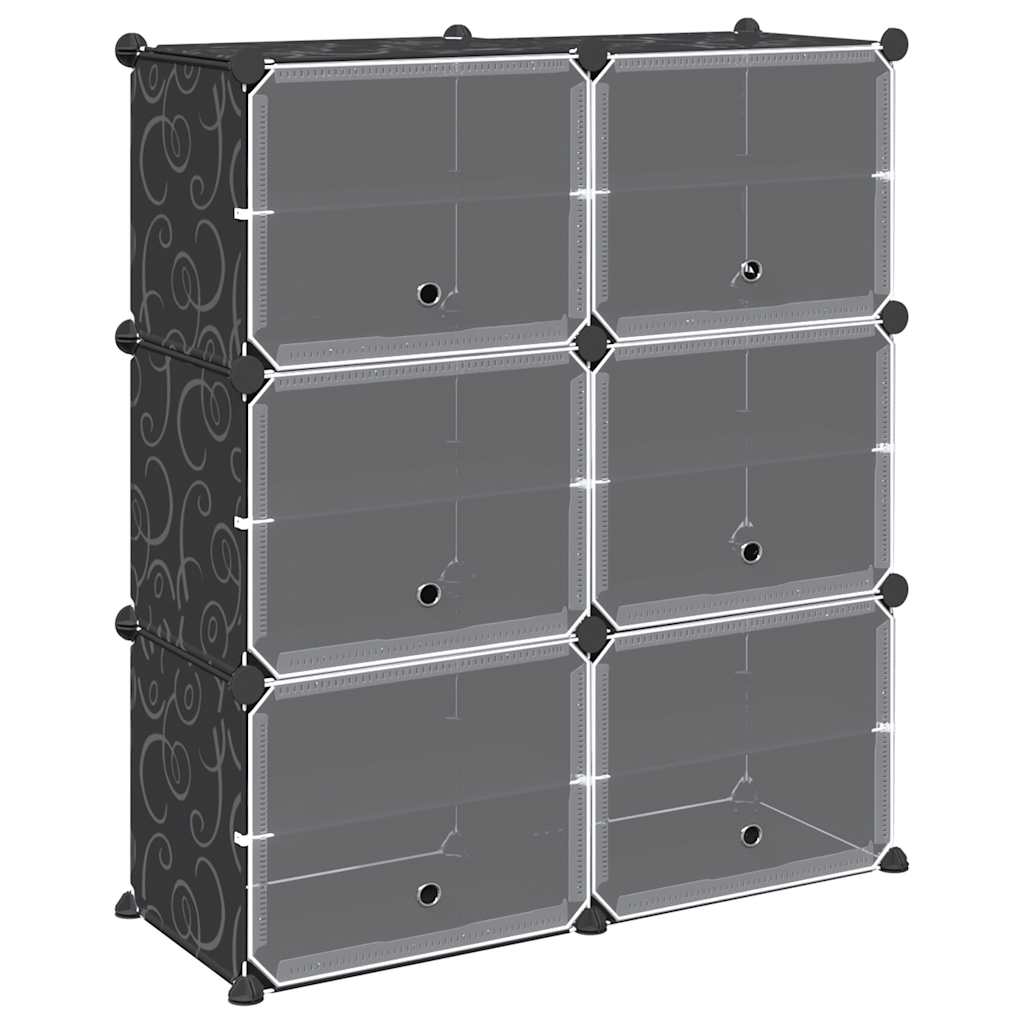 Meuble de rangement Vidaxl avec 6 compartiments et portes noires en polypropylène