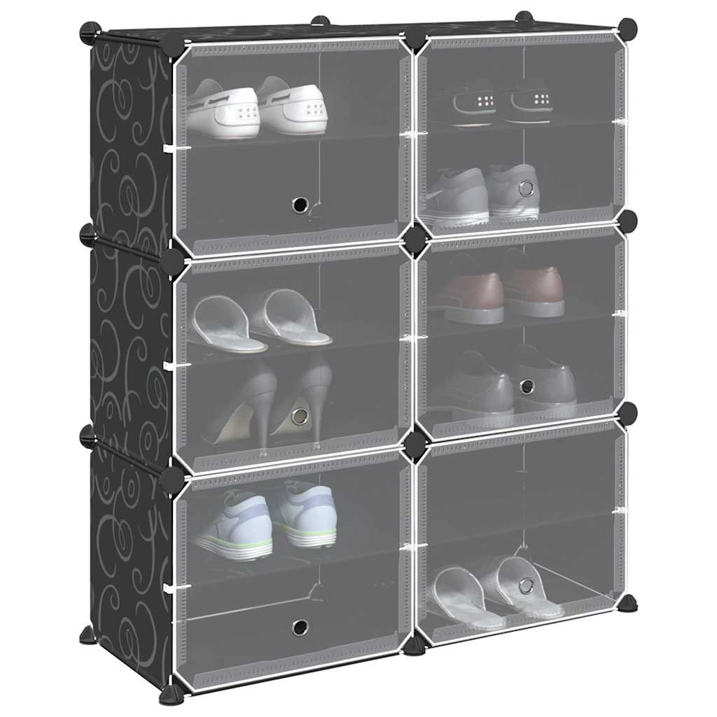 Meuble de rangement Vidaxl avec 6 compartiments et portes noires en polypropylène
