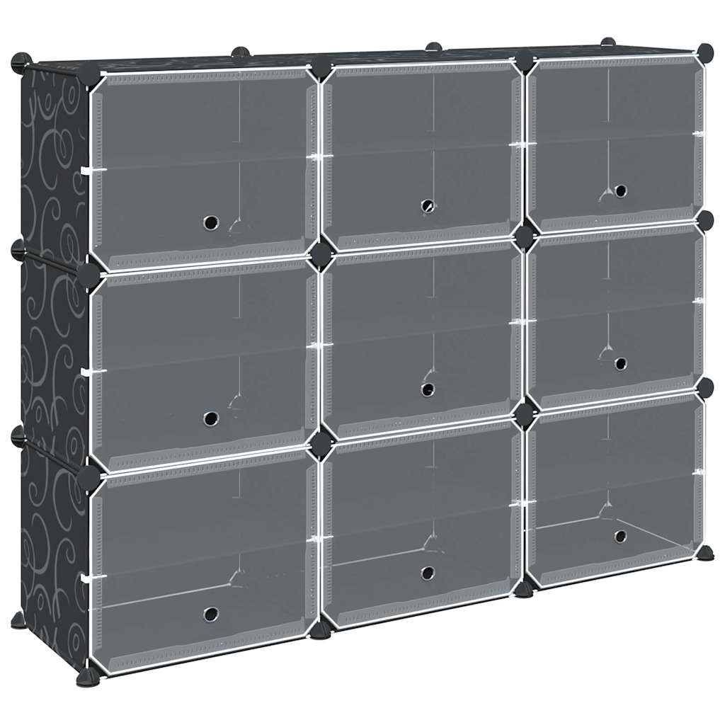 Meuble de rangement Vidaxl avec 9 compartiments et portes noires en polypropylène