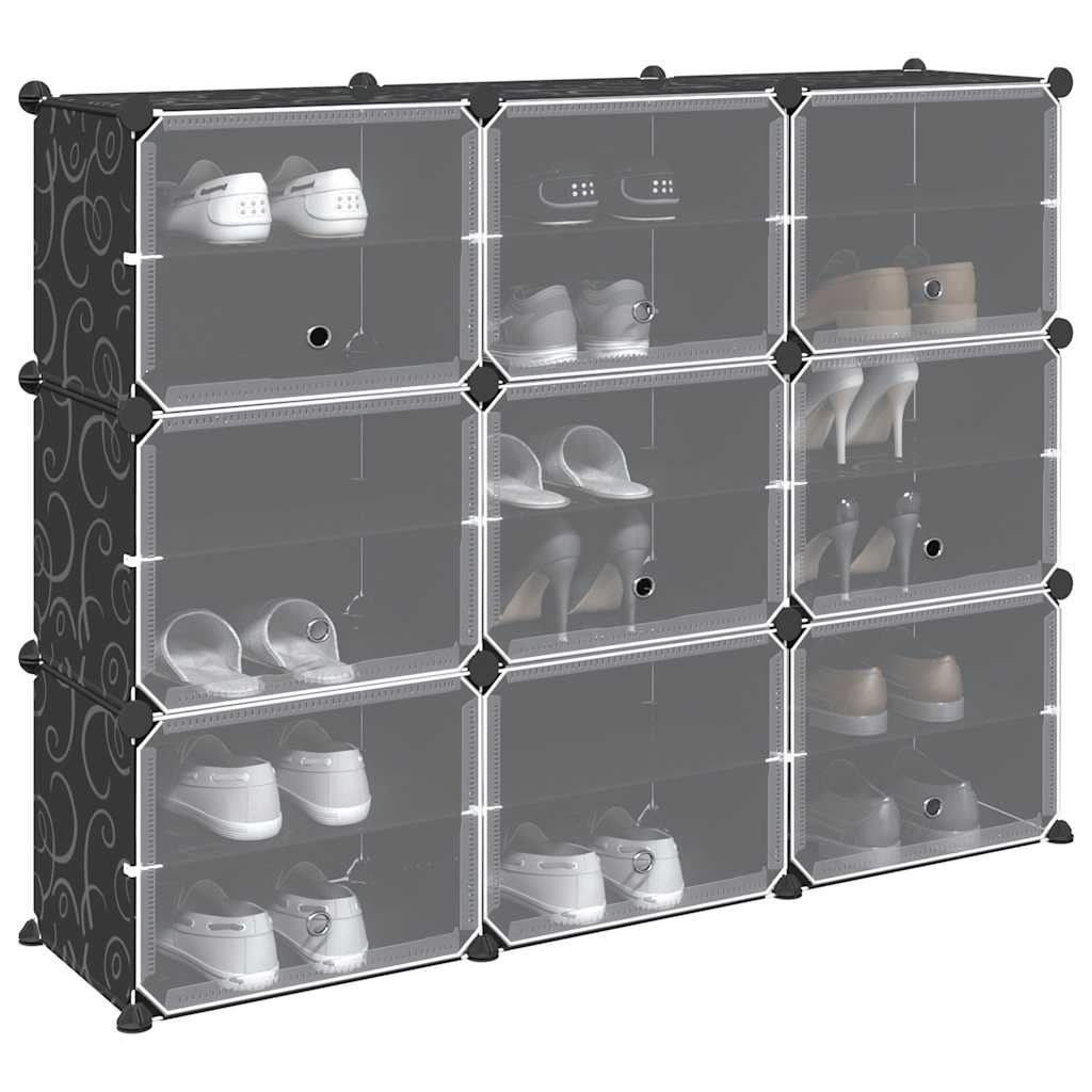 Meuble de rangement Vidaxl avec 9 compartiments et portes noires en polypropylène