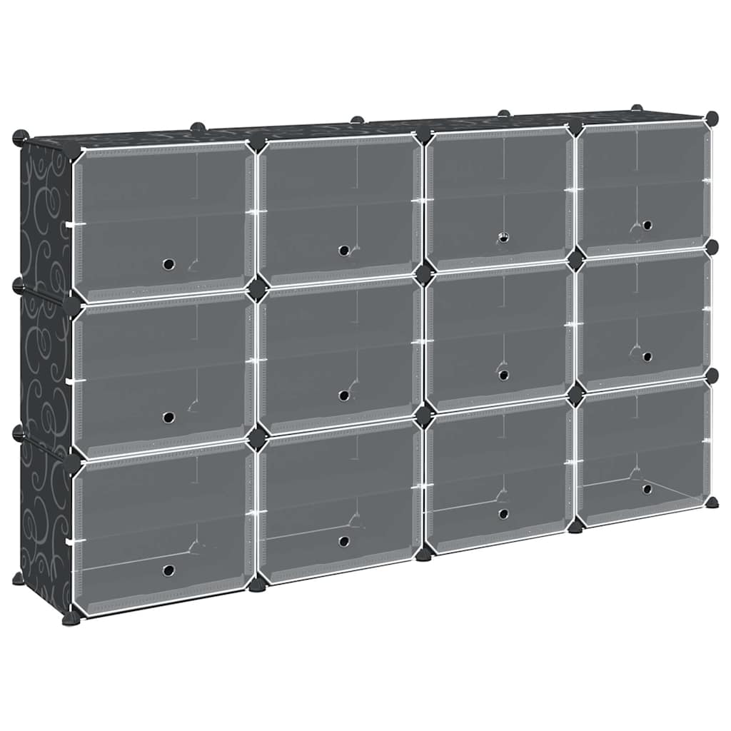 Meuble de rangement Vidaxl avec 12 compartiments et portes noires en polypropylène