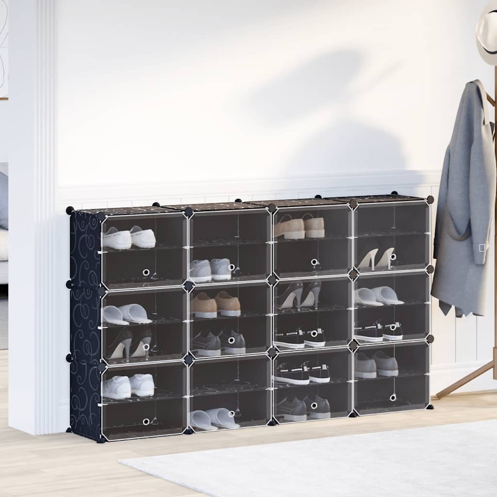 Meuble de rangement Vidaxl avec 12 compartiments et portes noires en polypropylène