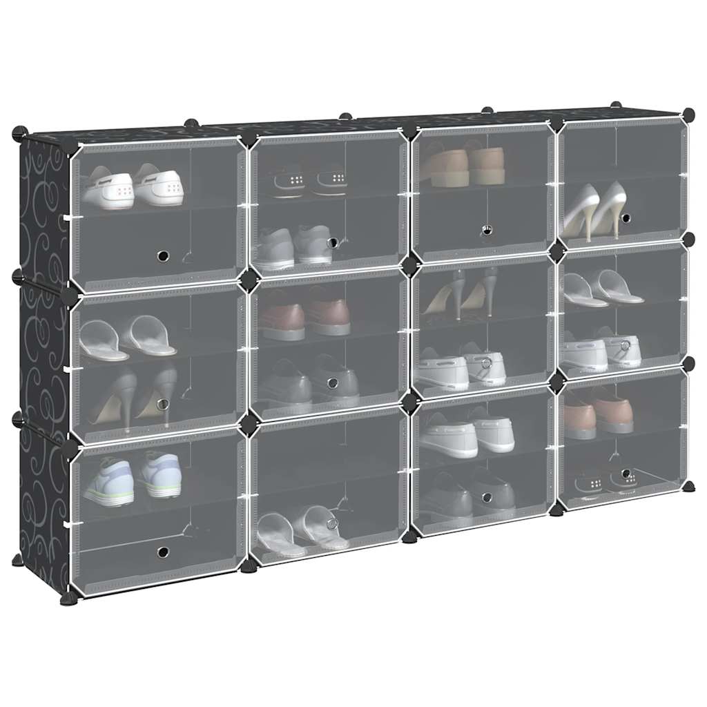 Meuble de rangement Vidaxl avec 12 compartiments et portes noires en polypropylène