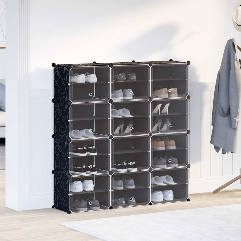 Meuble de rangement Vidaxl avec 12 compartiments et portes noires en polypropylène