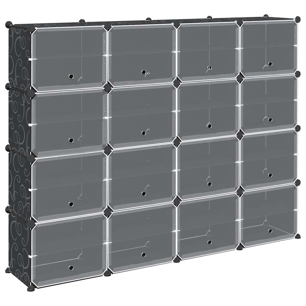 Meuble de rangement Vidaxl avec 16 compartiments et portes noires en polypropylène