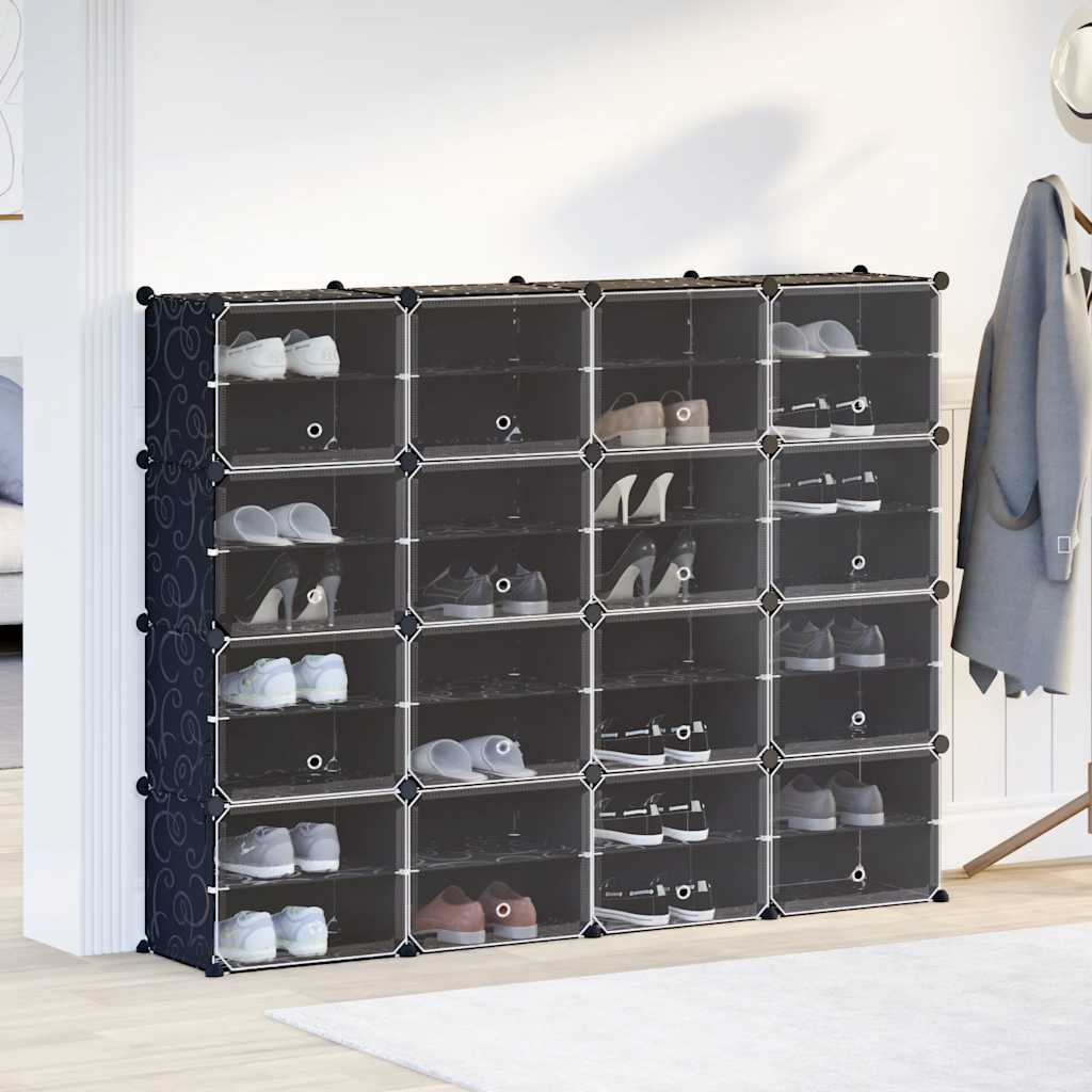 Meuble de rangement Vidaxl avec 16 compartiments et portes noires en polypropylène