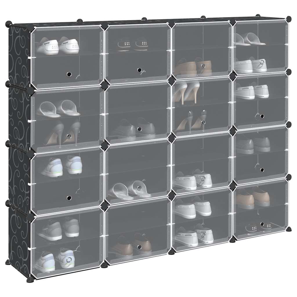 Meuble de rangement Vidaxl avec 16 compartiments et portes noires en polypropylène