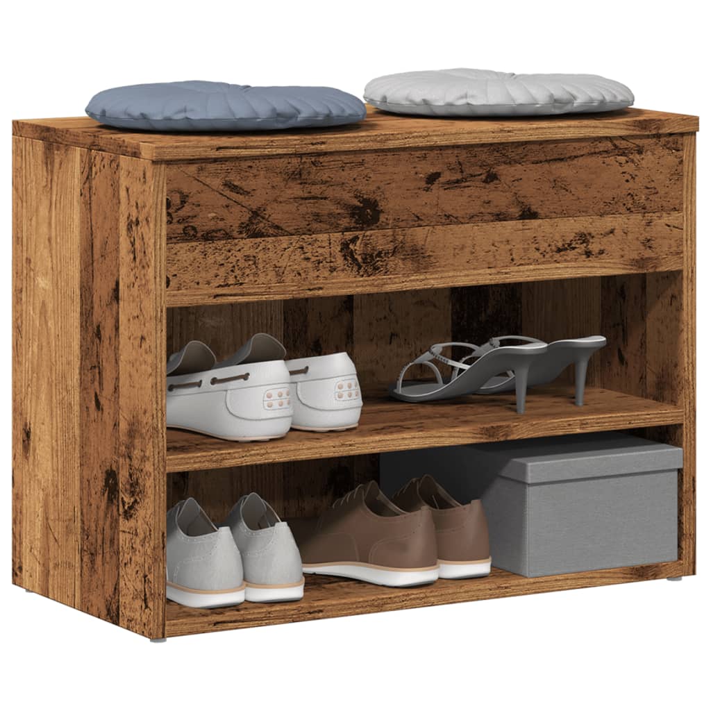 VidaXL banc à chaussures 60x30x45 cm bois travaillé, couleur bois ancien