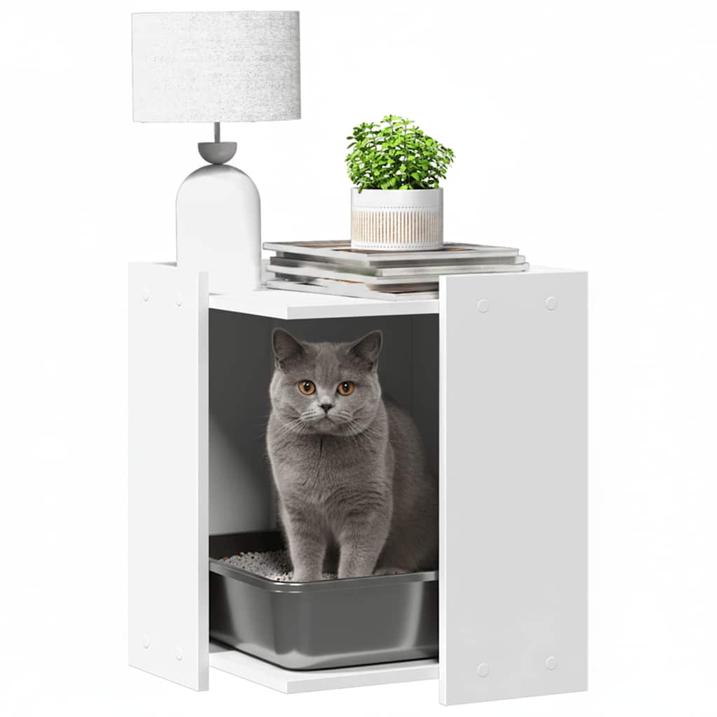 Vidaxxl litière pour chat 42x42x51 cm bois fini blanc
