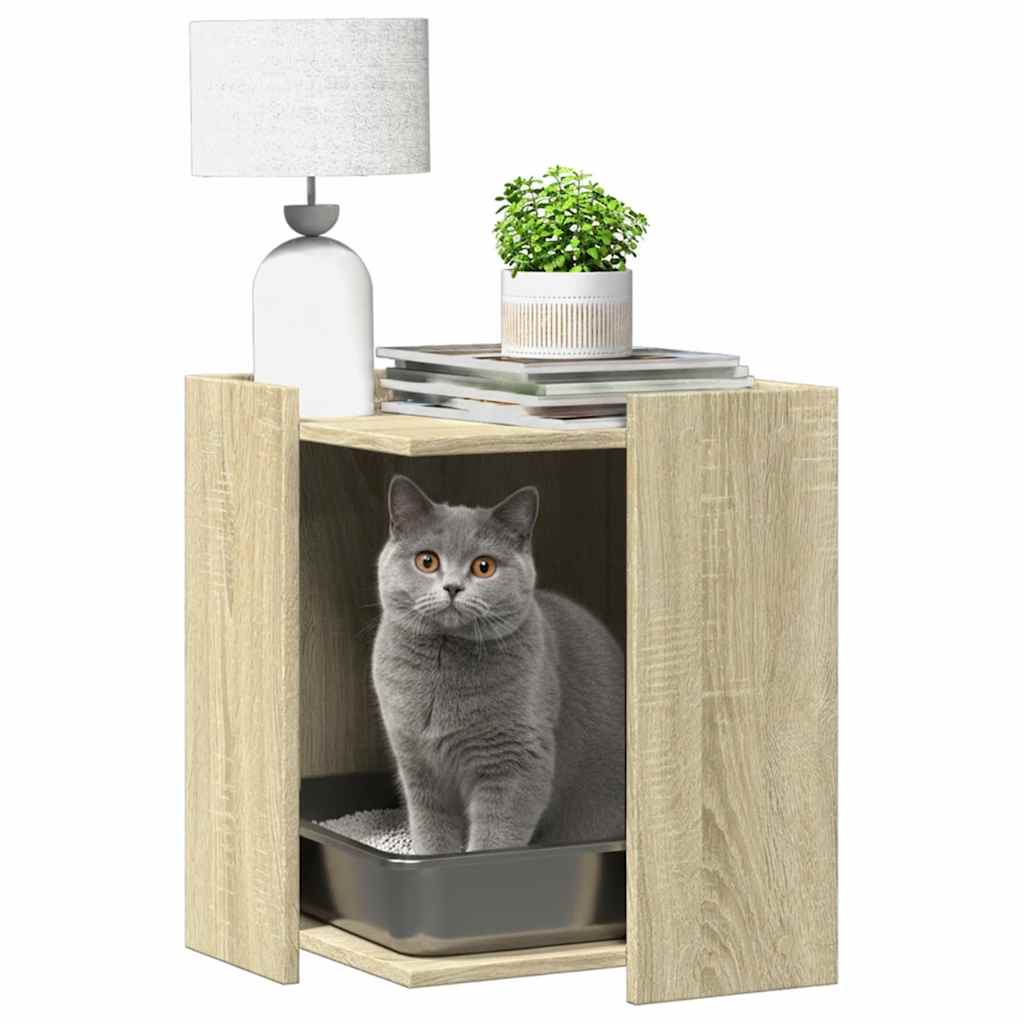 Vidaxxl bac à litière pour chat 42x42x51 cm bois fini chêne sonoma coloré