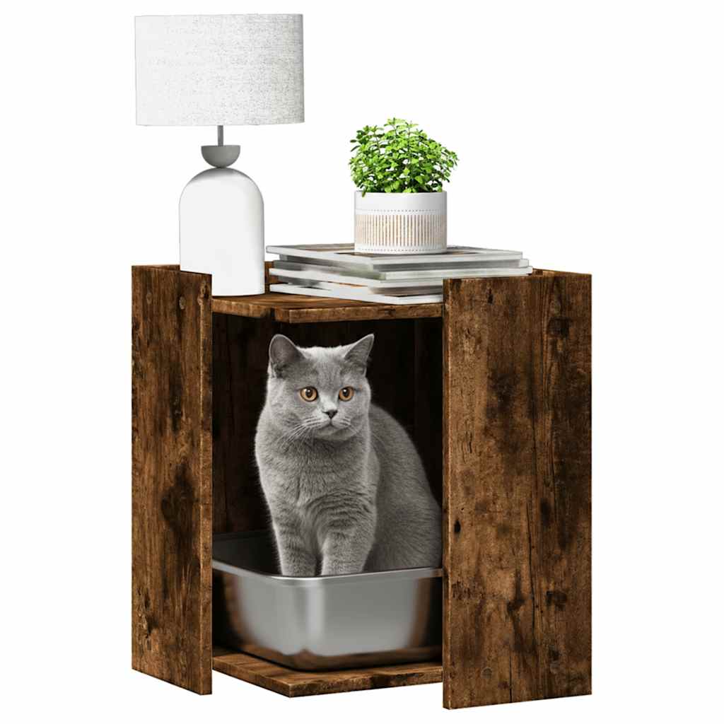 Vidaxxl litière pour chat 42x42x51 cm bois traité, chêne fumé
