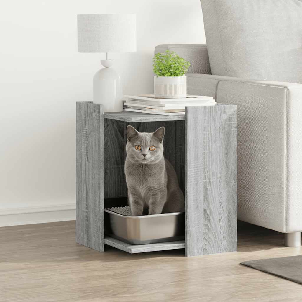 Vidaxxl litière pour chat 42x42x51 cm bois fini gris couleur chêne sonoma