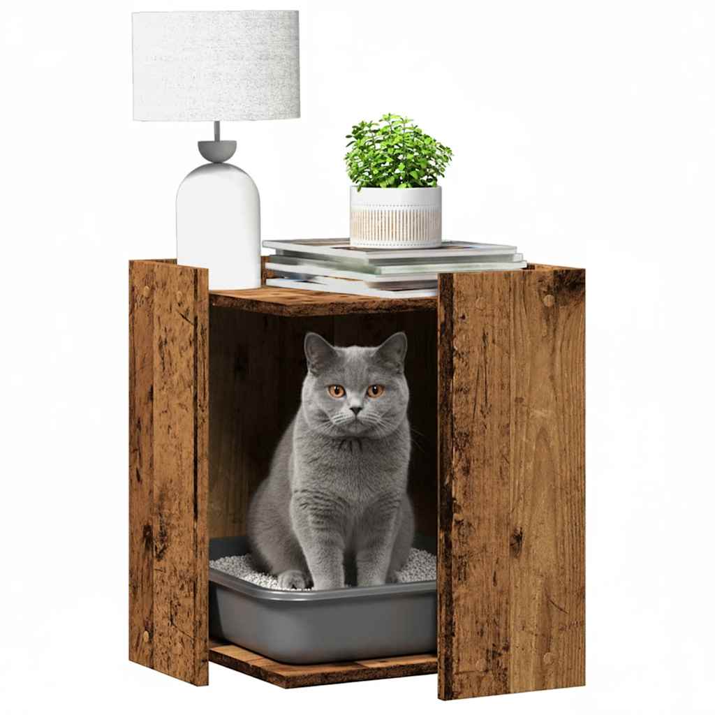 Vidaxxl bac à litière pour chat 42x42x51 cm bois fini, couleur bois ancien