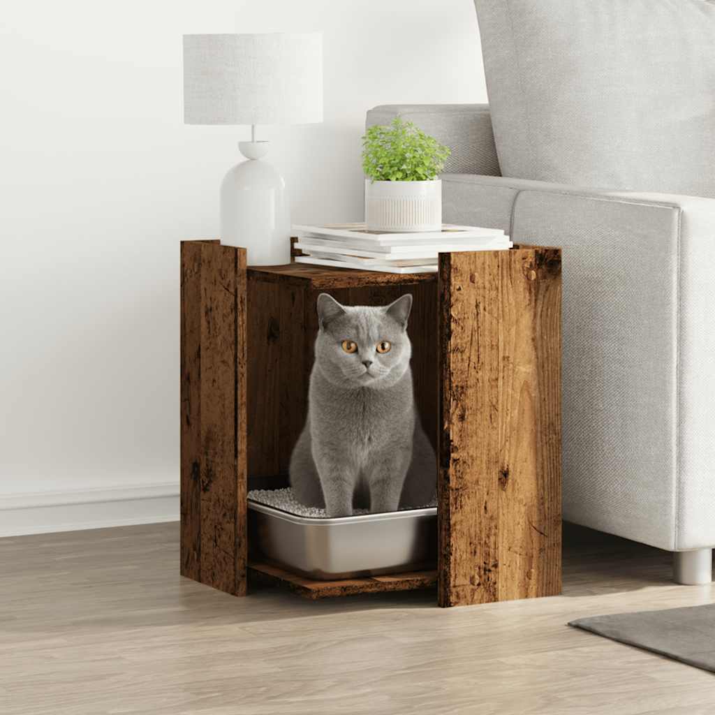 Vidaxxl bac à litière pour chat 42x42x51 cm bois fini, couleur bois ancien