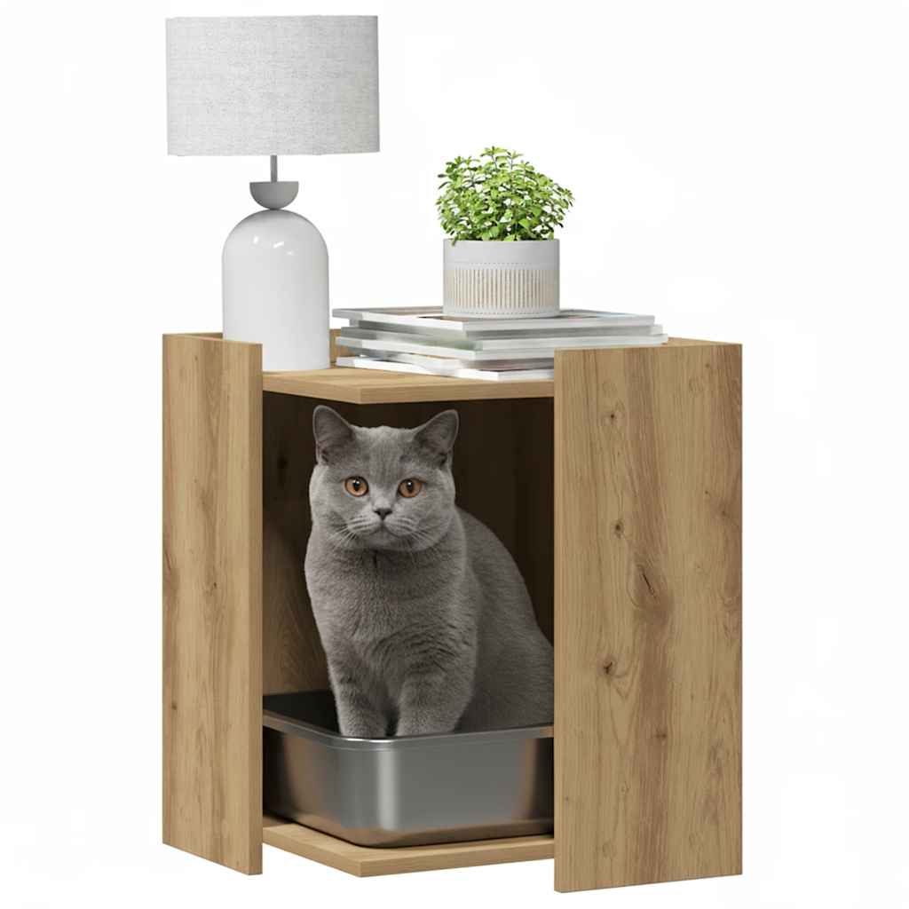 Vidaxxl litière pour chat 42x42x51 cm en bois travaillé, couleur chêne artisanal