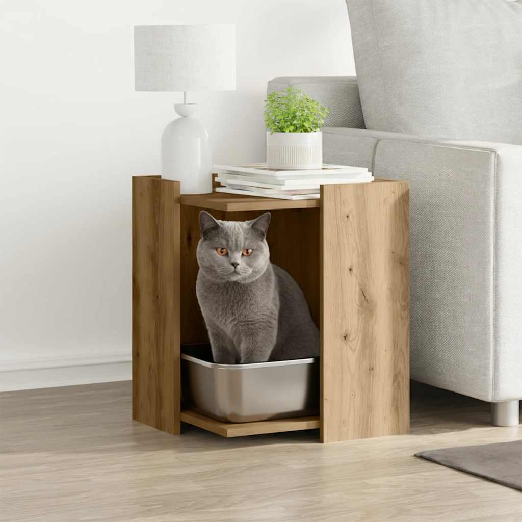 Vidaxxl litière pour chat 42x42x51 cm en bois travaillé, couleur chêne artisanal