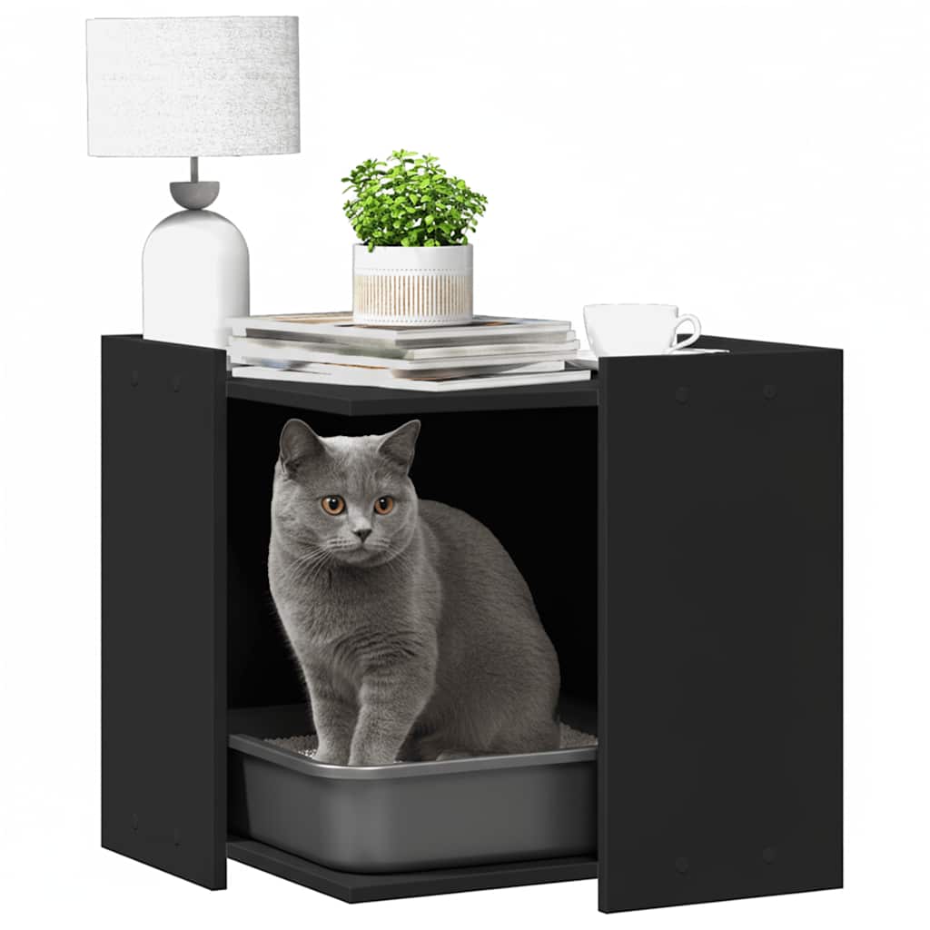 Vidaxxl bac à litière pour chat 53x53x51 cm bois fini noir