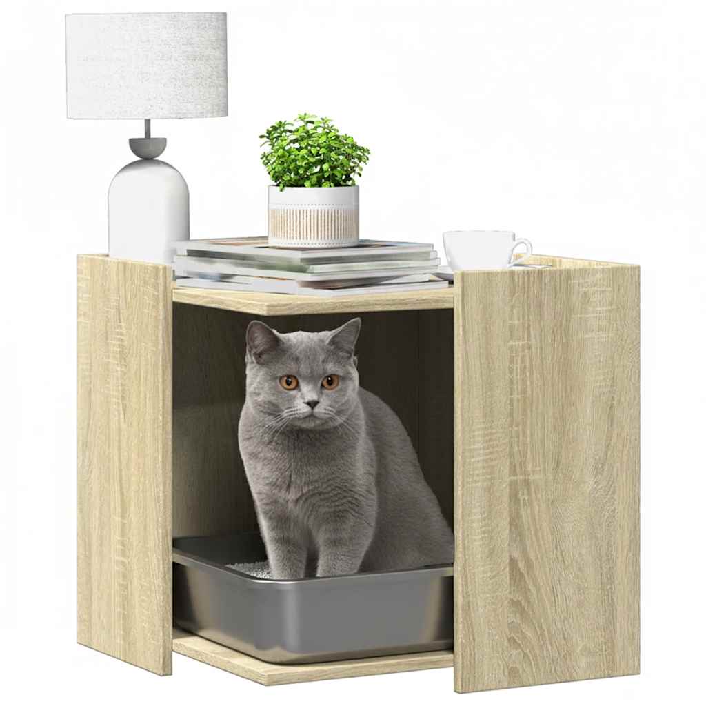 Vidaxxl litière pour chat 53x53x51 cm bois fini chêne sonoma coloré