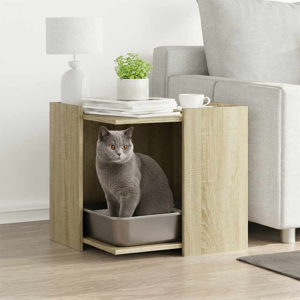 Vidaxxl litière pour chat 53x53x51 cm bois fini chêne sonoma coloré