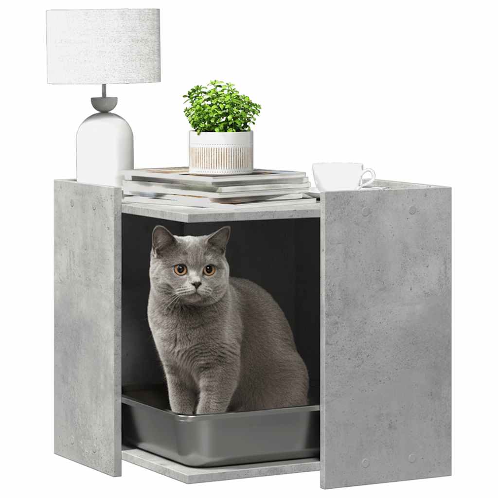Vidaxxl litière pour chat 53x53x51 cm bois d'ingénierie béton gris