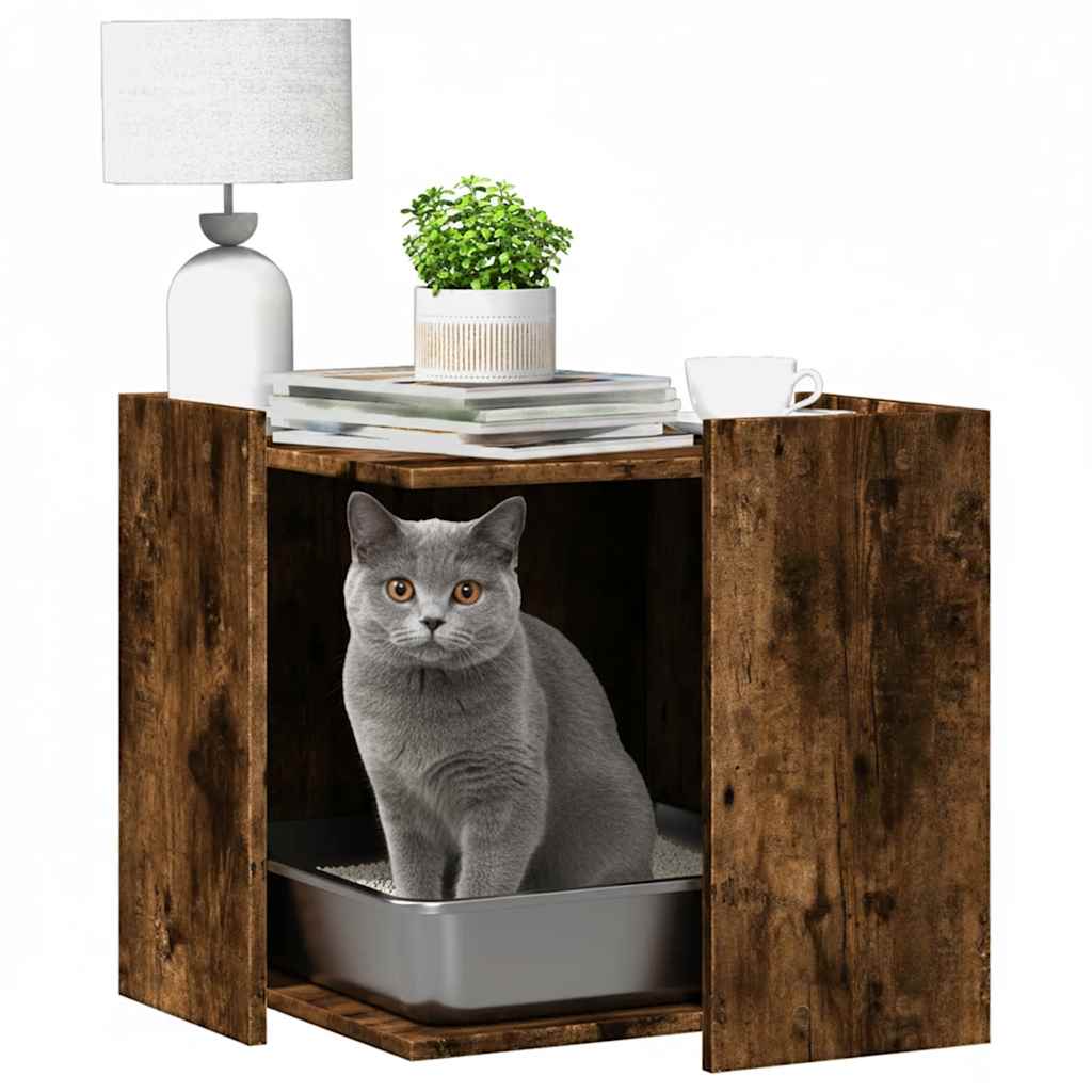 Vidaxxl bac à litière pour chat 53x53x51 cm bois traité, chêne fumé
