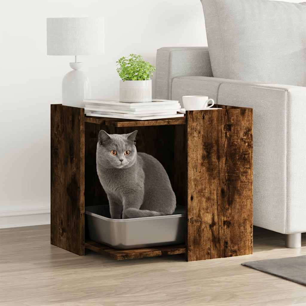 Vidaxxl bac à litière pour chat 53x53x51 cm bois traité, chêne fumé