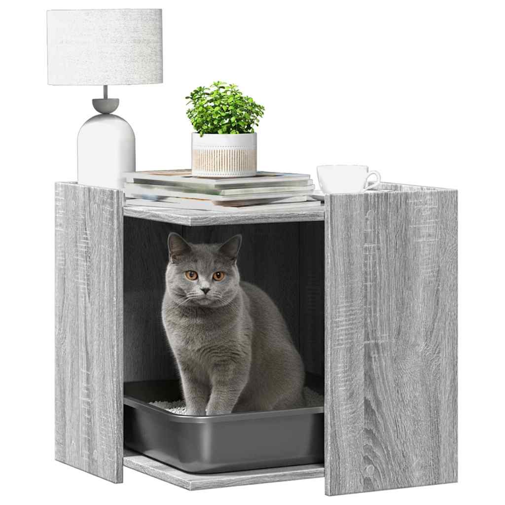 Vidaxxl litière pour chat 53x53x51 cm bois d'ingénierie gris coloris chêne sonoma