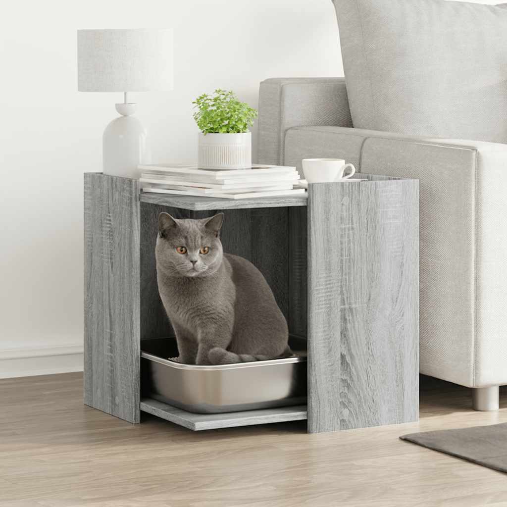 Vidaxxl litière pour chat 53x53x51 cm bois d'ingénierie gris coloris chêne sonoma