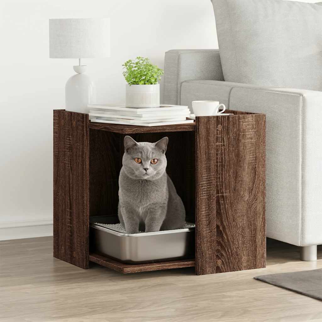 Vidaxxl bac à litière pour chat 53x53x51 cm bois fini chêne brun