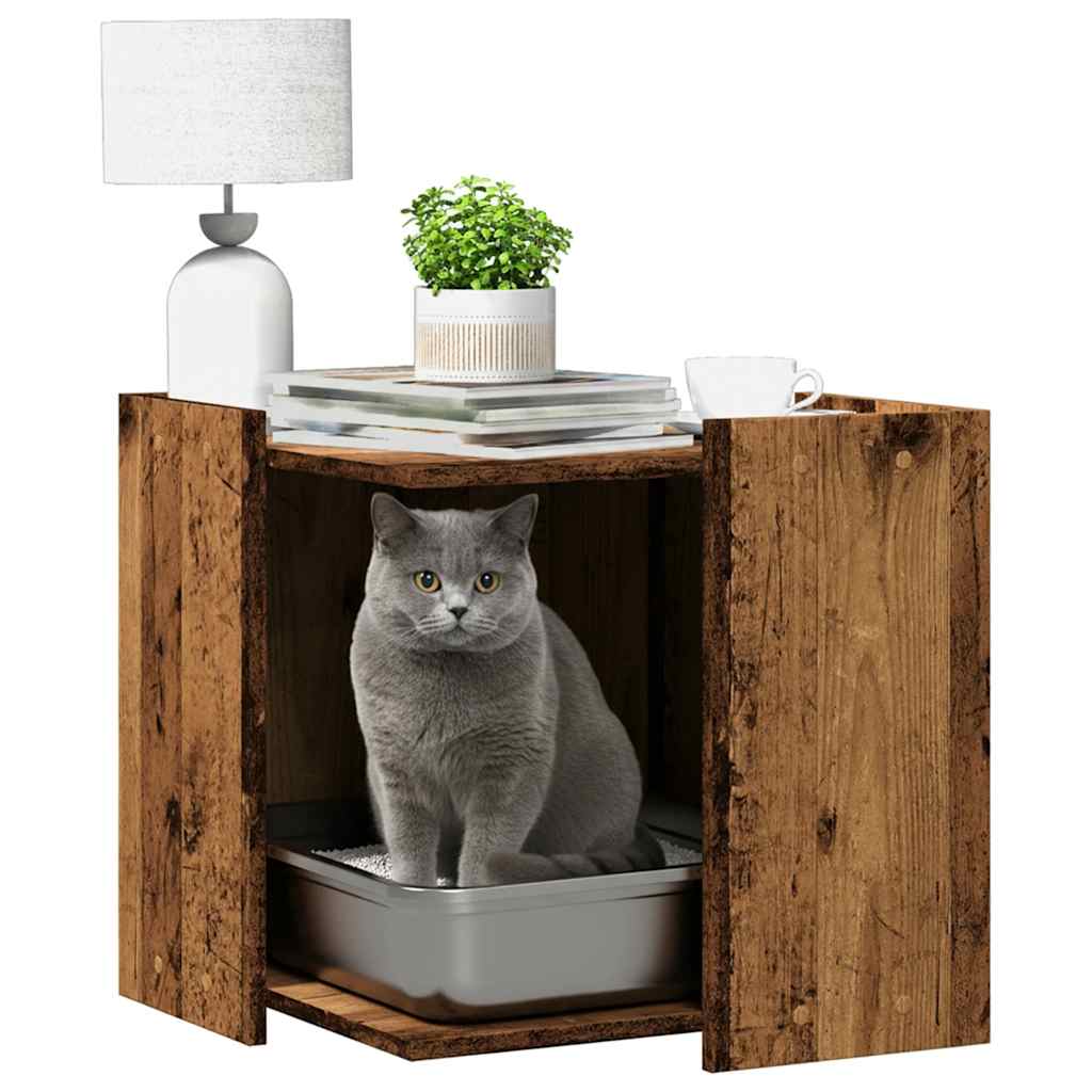 Vidaxxl bac à litière pour chat 53x53x51 cm bois fini, couleur bois ancien