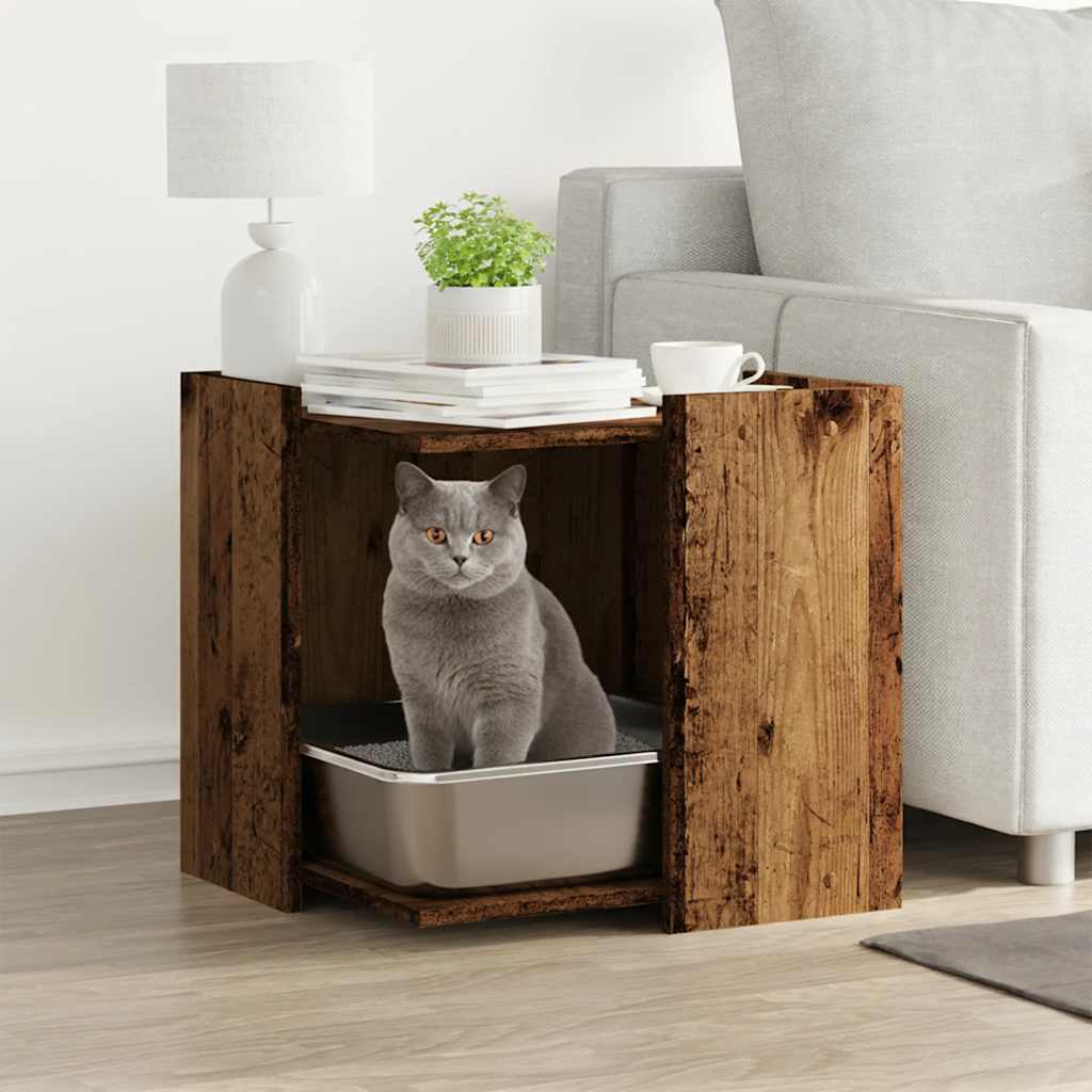 Vidaxxl bac à litière pour chat 53x53x51 cm bois fini, couleur bois ancien