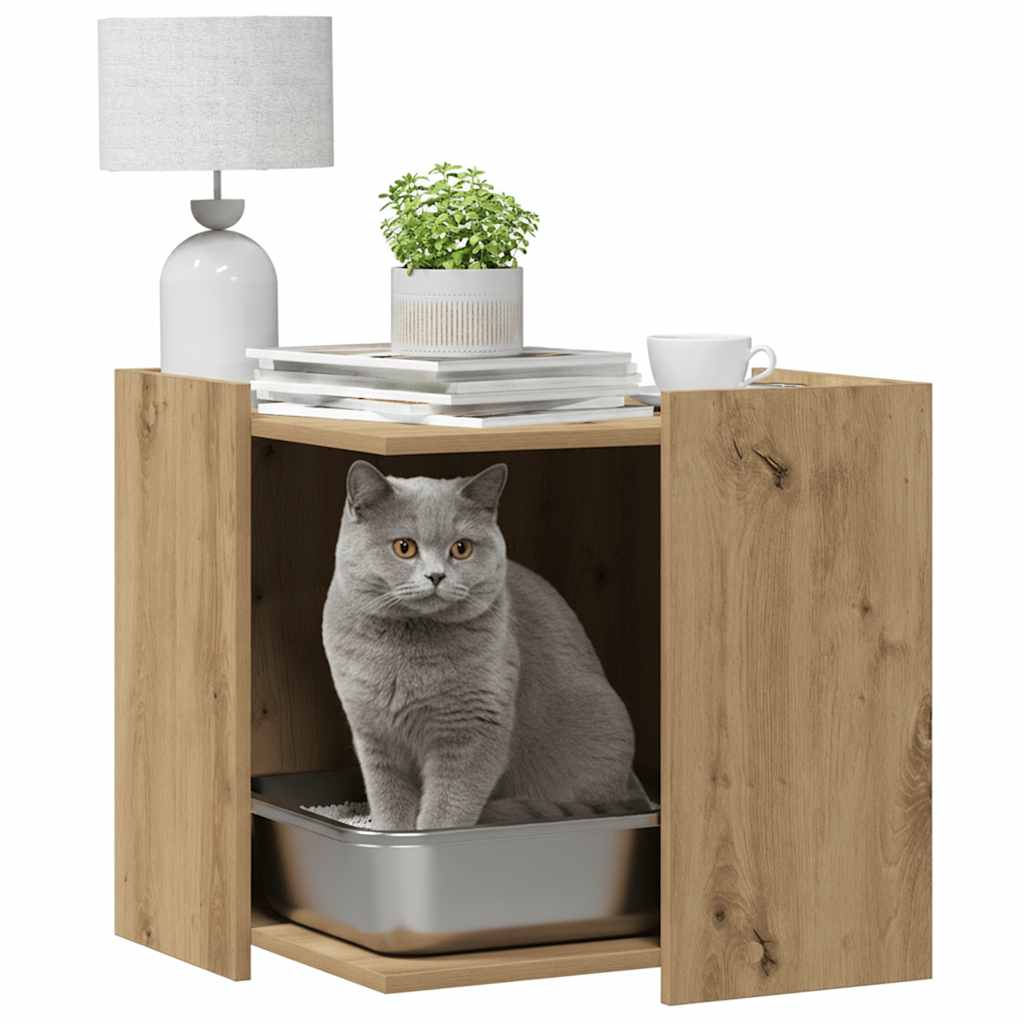 Vidaxl kattenbakkast 53x53x51 cm bewerkt hout artisanaal eikenkleurig