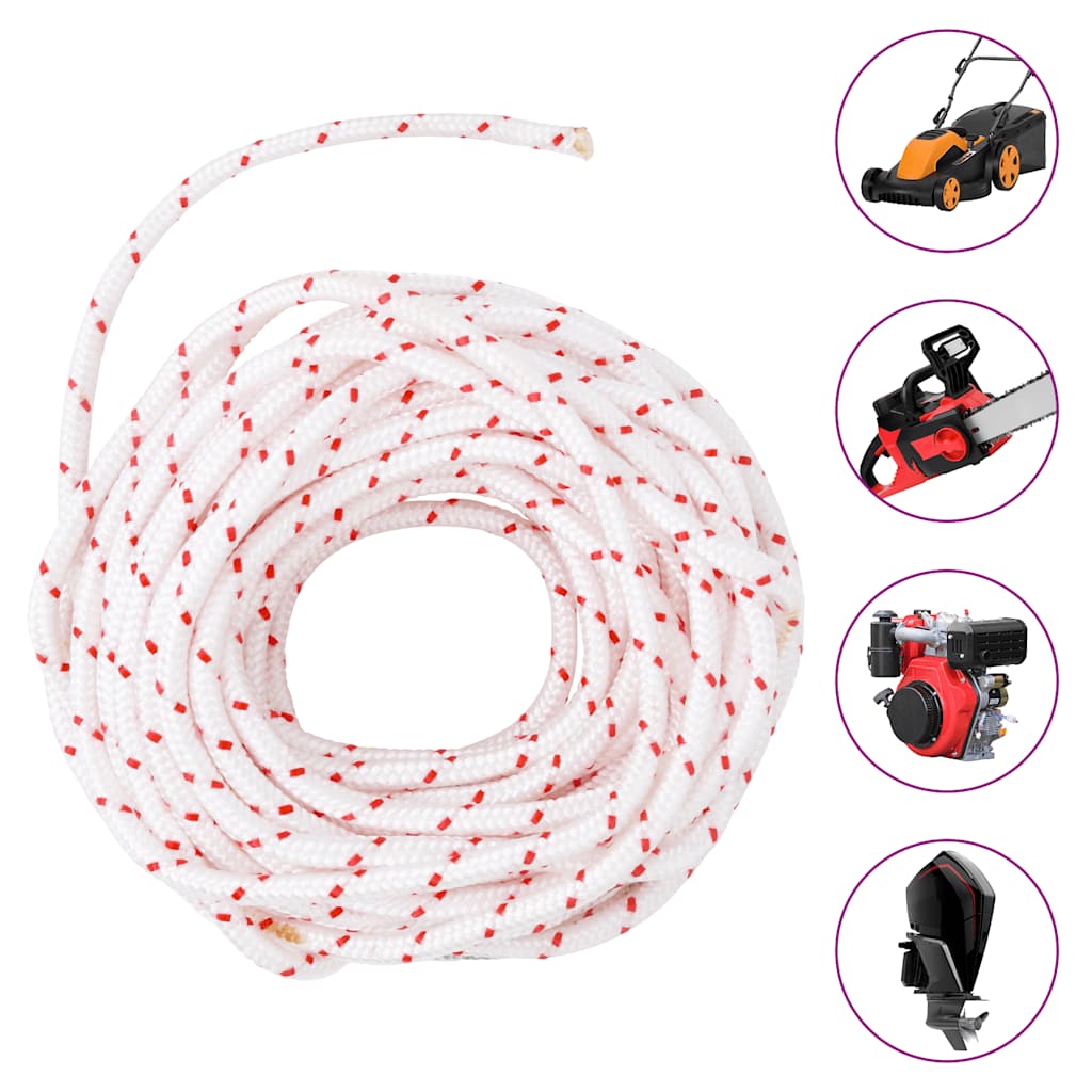 Vidaxl tirette cordon de démarrage blanc et rouge ø6 mm 10 m nylon