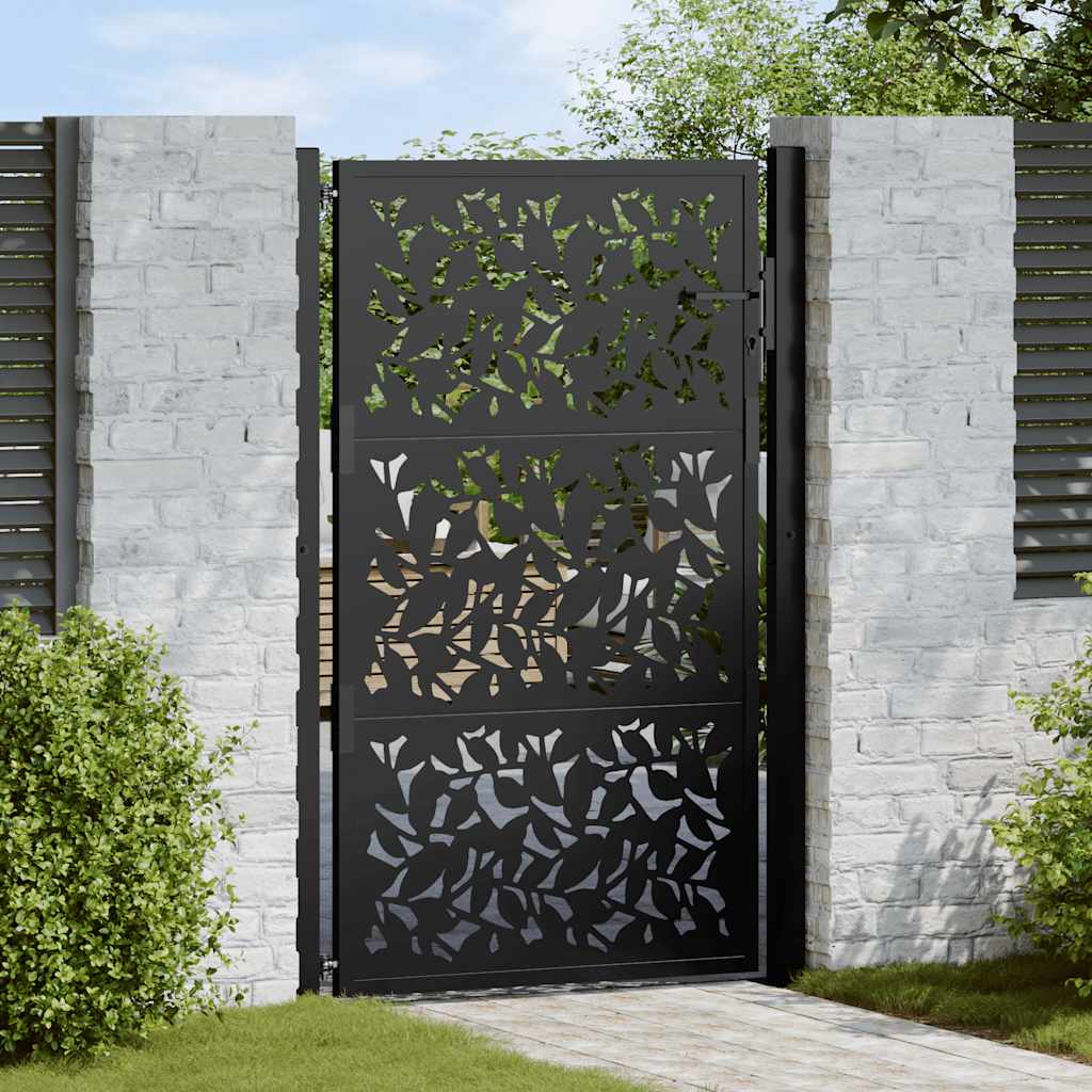 Vidaxl poort met bladontwerp 100x150 cm staal zwart