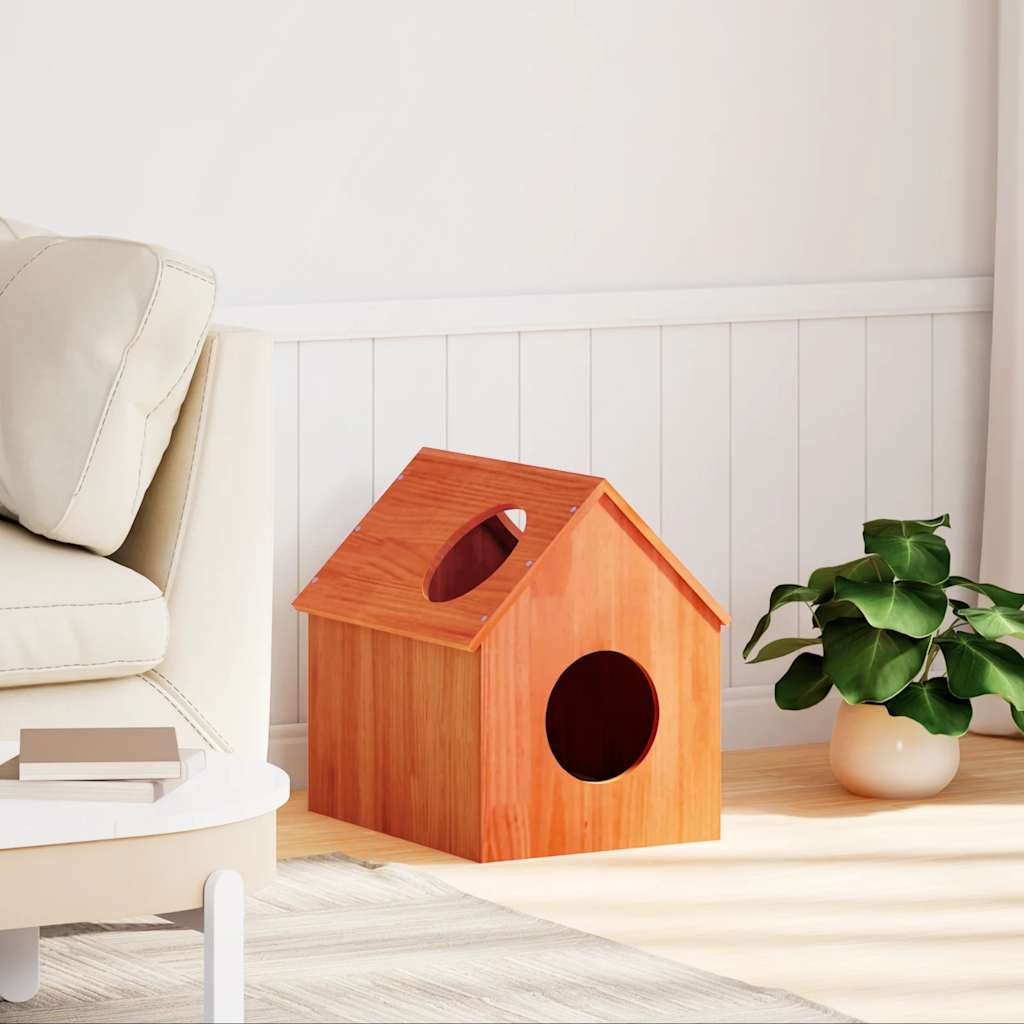 Vidaxxl maison pour chat 41x50x50 cm bois de pin massif, marron lavé