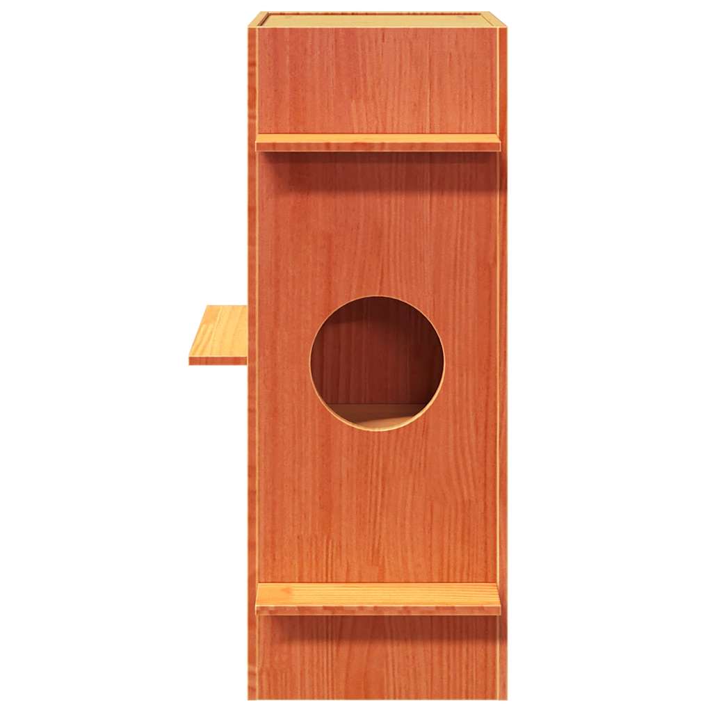 Vidaxxl maison pour chat 43x43x90 cm bois de pin massif, marron lavé
