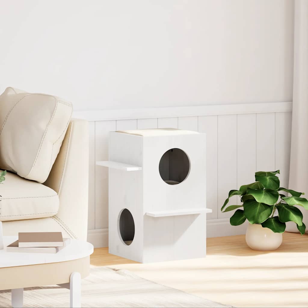 VidaXL maison pour chat 43x43x60 cm bois de pin massif blanc