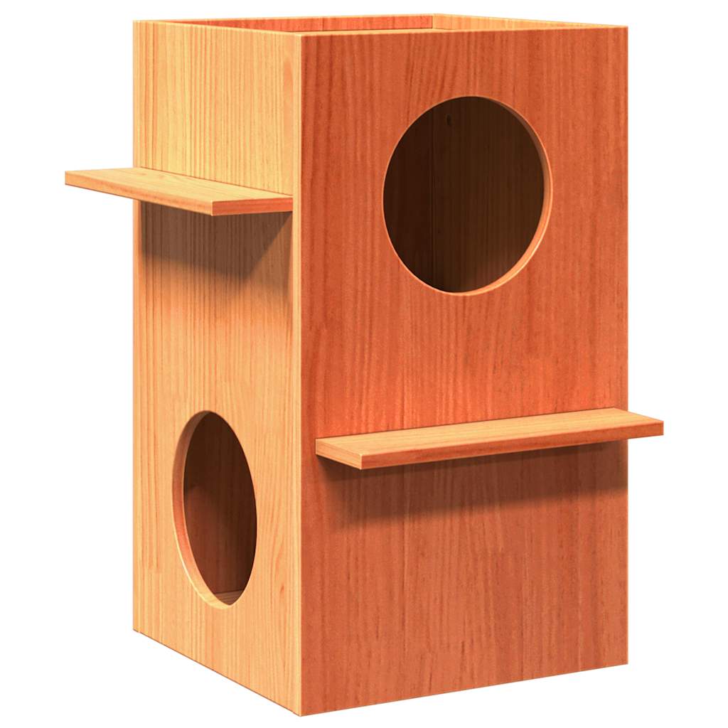 Vidaxxl maison pour chat 43x43x60 cm bois de pin massif, marron lavé