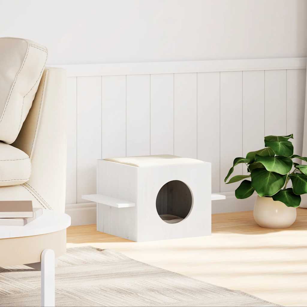 VidaXL maison pour chat 51x35x30 cm bois de pin massif blanc