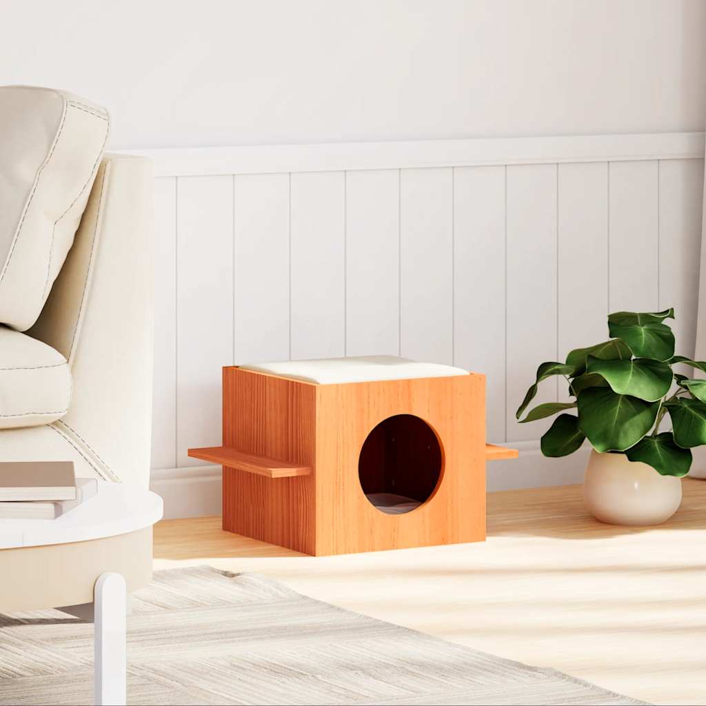 Vidaxxl maison pour chat 51x35x30 cm bois de pin massif, marron lavé