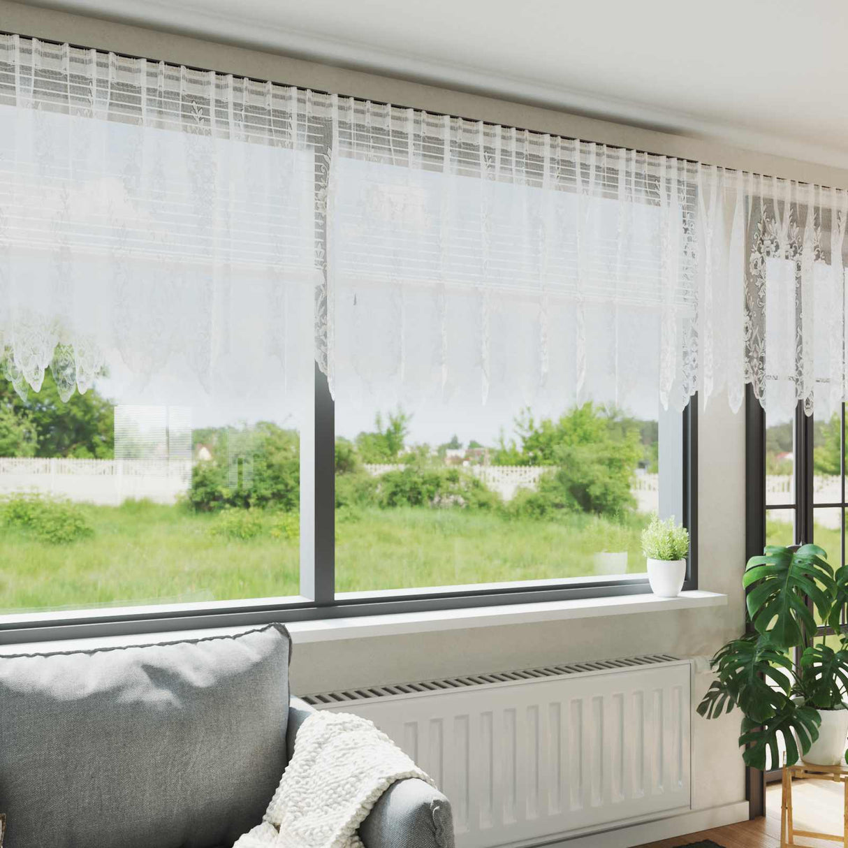 Vidaxl kantgordijn met gordijnen bloemen wit 100x900cm polyester