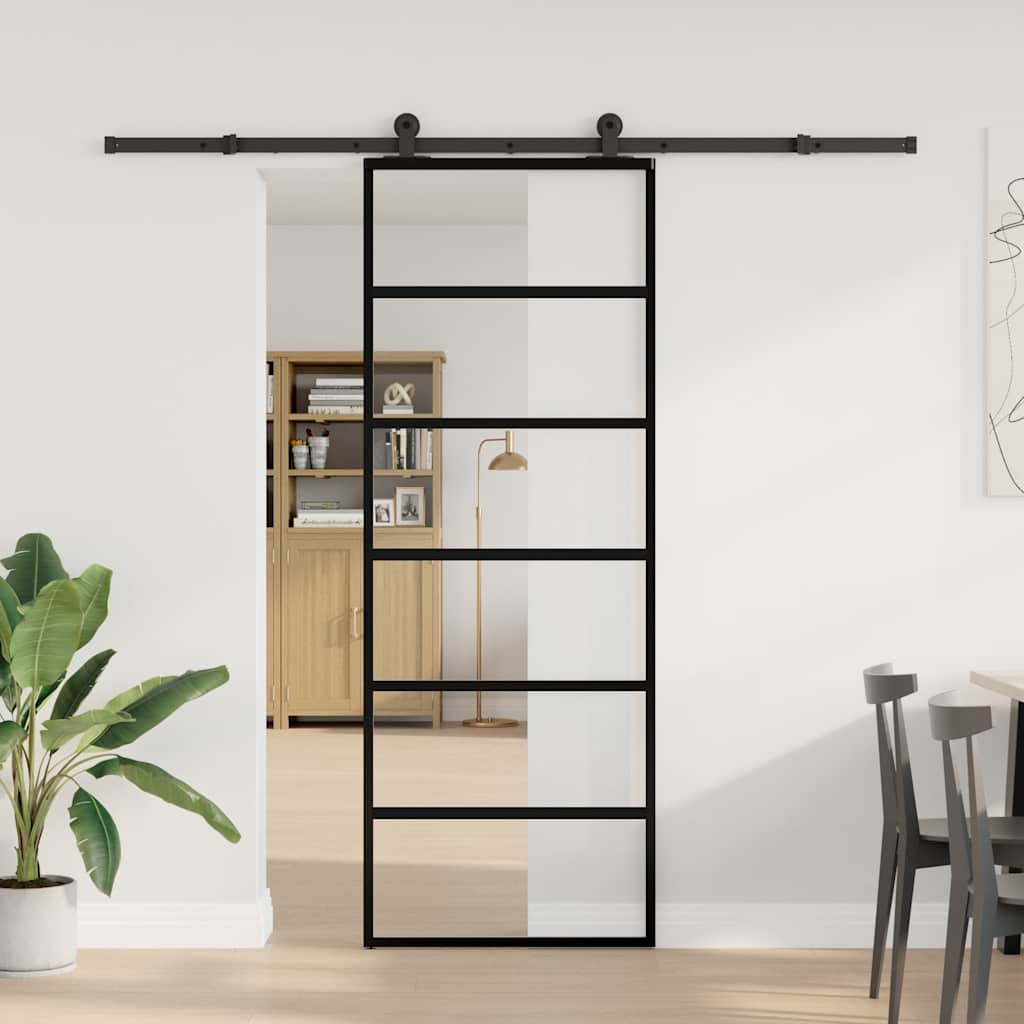 Vidaxl schuifdeur met beslag 76x205 cm esg-glas en aluminium