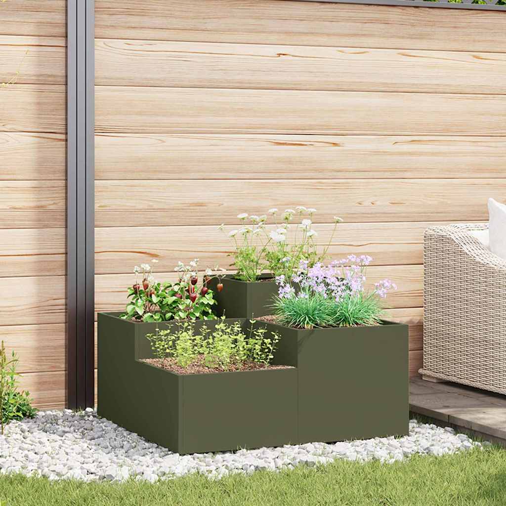 Vidaxl tuin bloempot olijfgroen 80 x 80 x 48 cm staal
