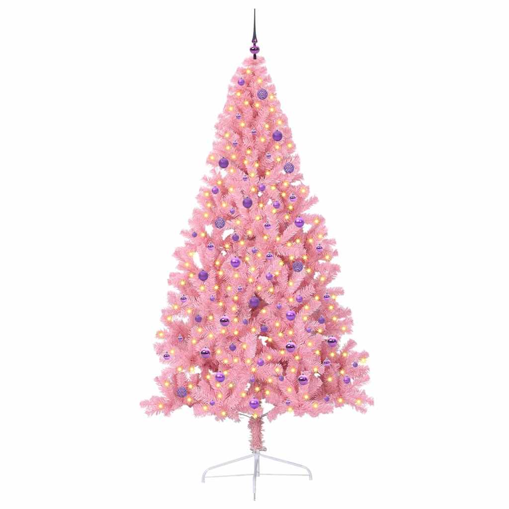 Vidaxl kunstmatig voorverlicht kerstboom met 300 led roze 240 cm pvc