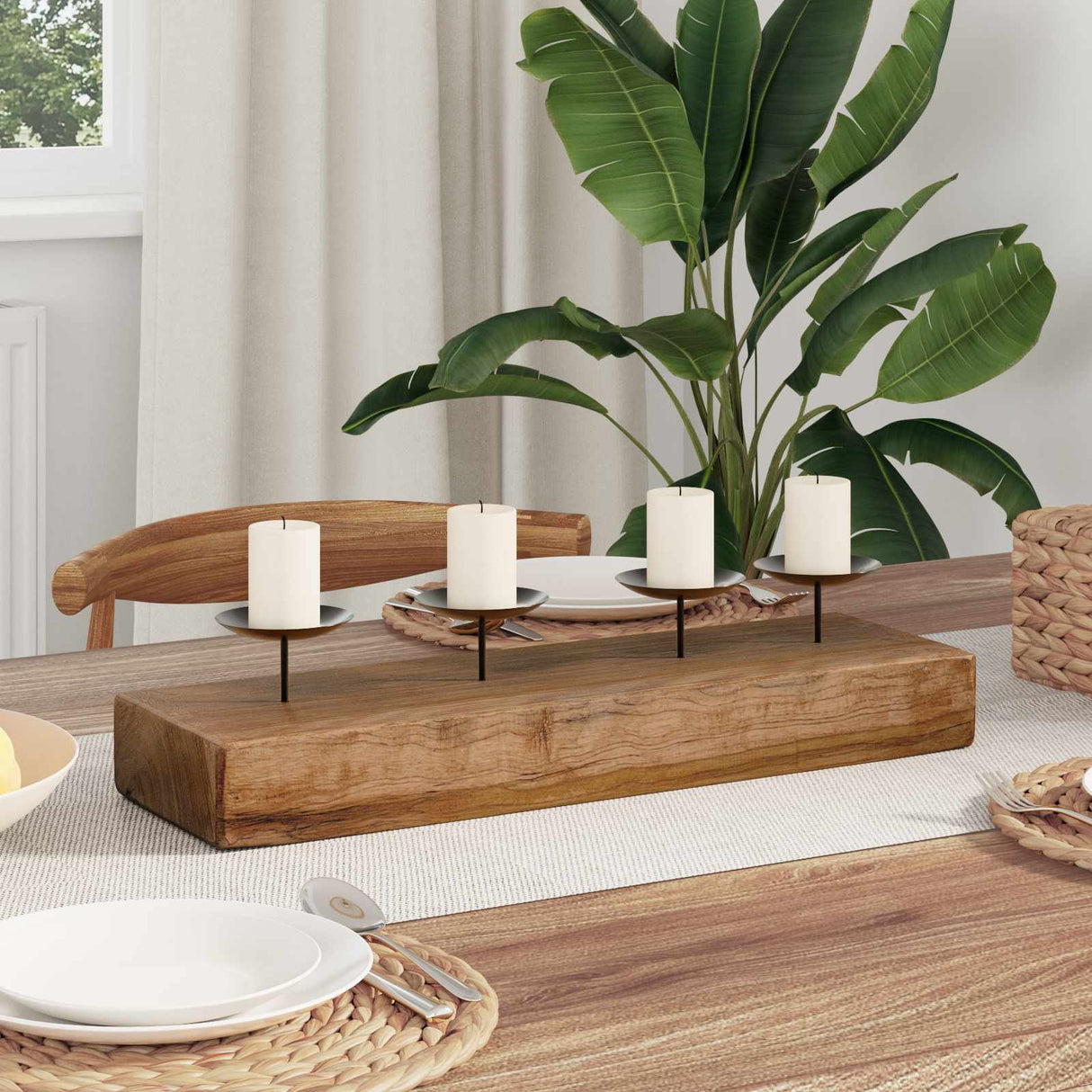 Vidaxl kaarsenhouder naturel 50 x 15 x 10 cm massief teakhout