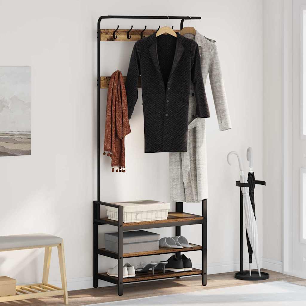 Vidaxl kapstok met plank oudhout 75 x 34 x 184 cm bewerkt hout
