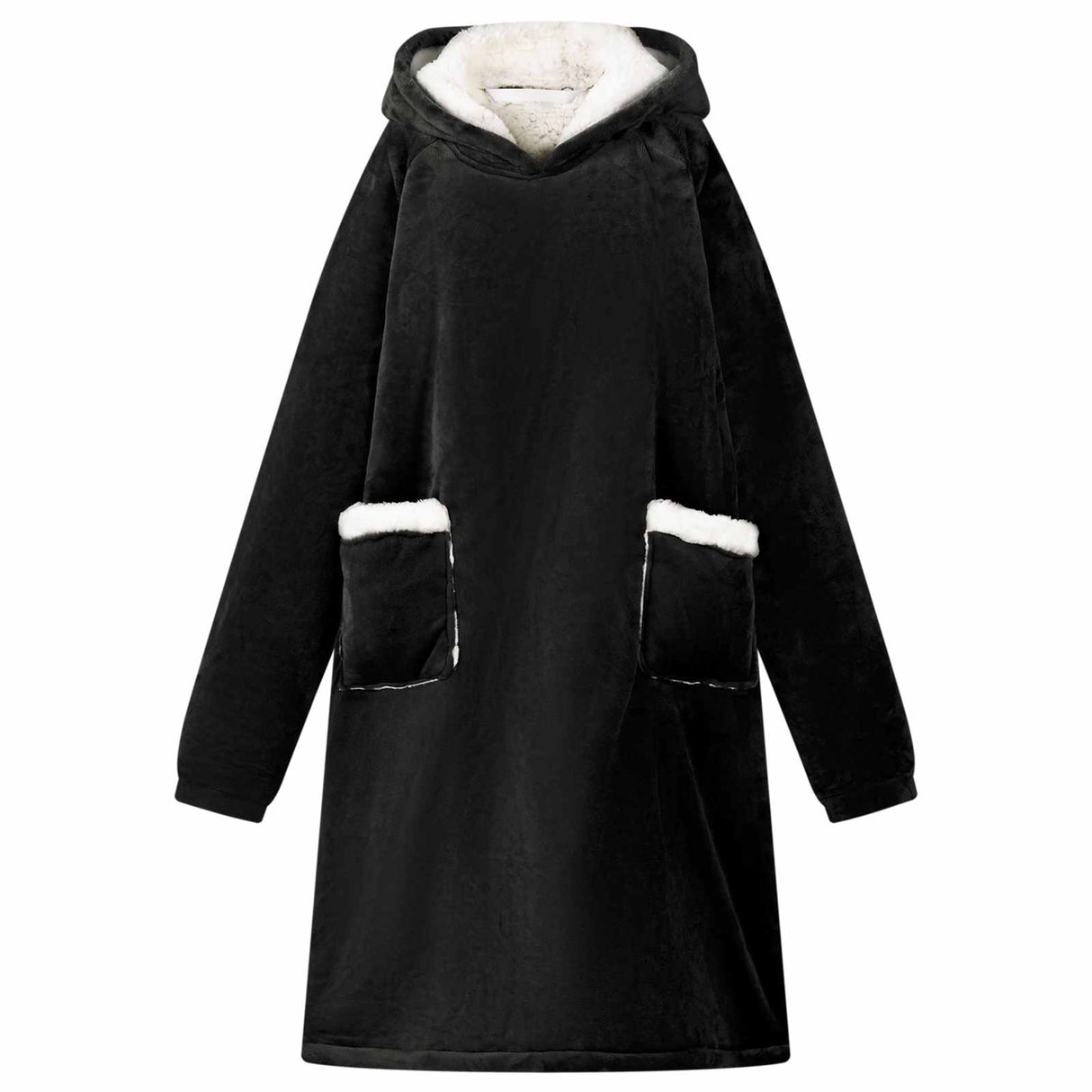 Vidaxl deken hoodie zwart m fleece en flanel