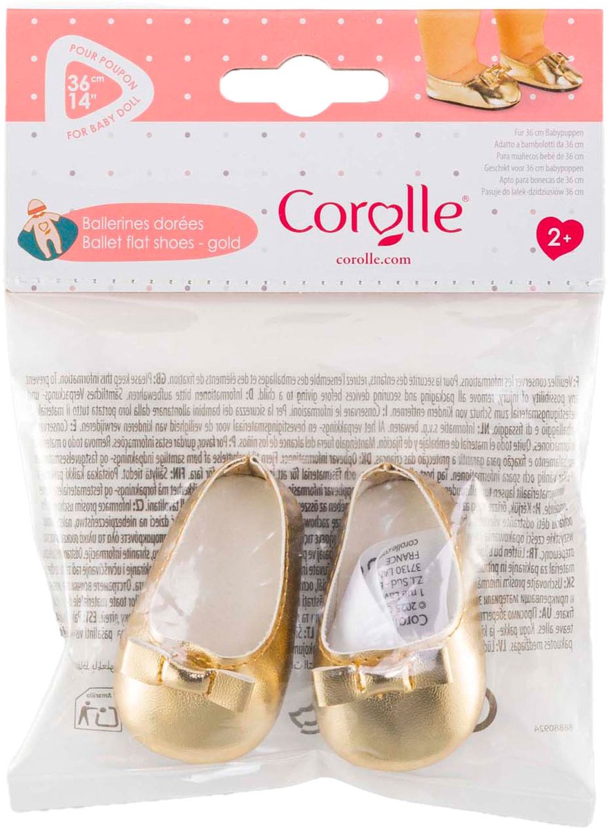 Ballerines Corolle dorées pour poupée bébé, 36cm