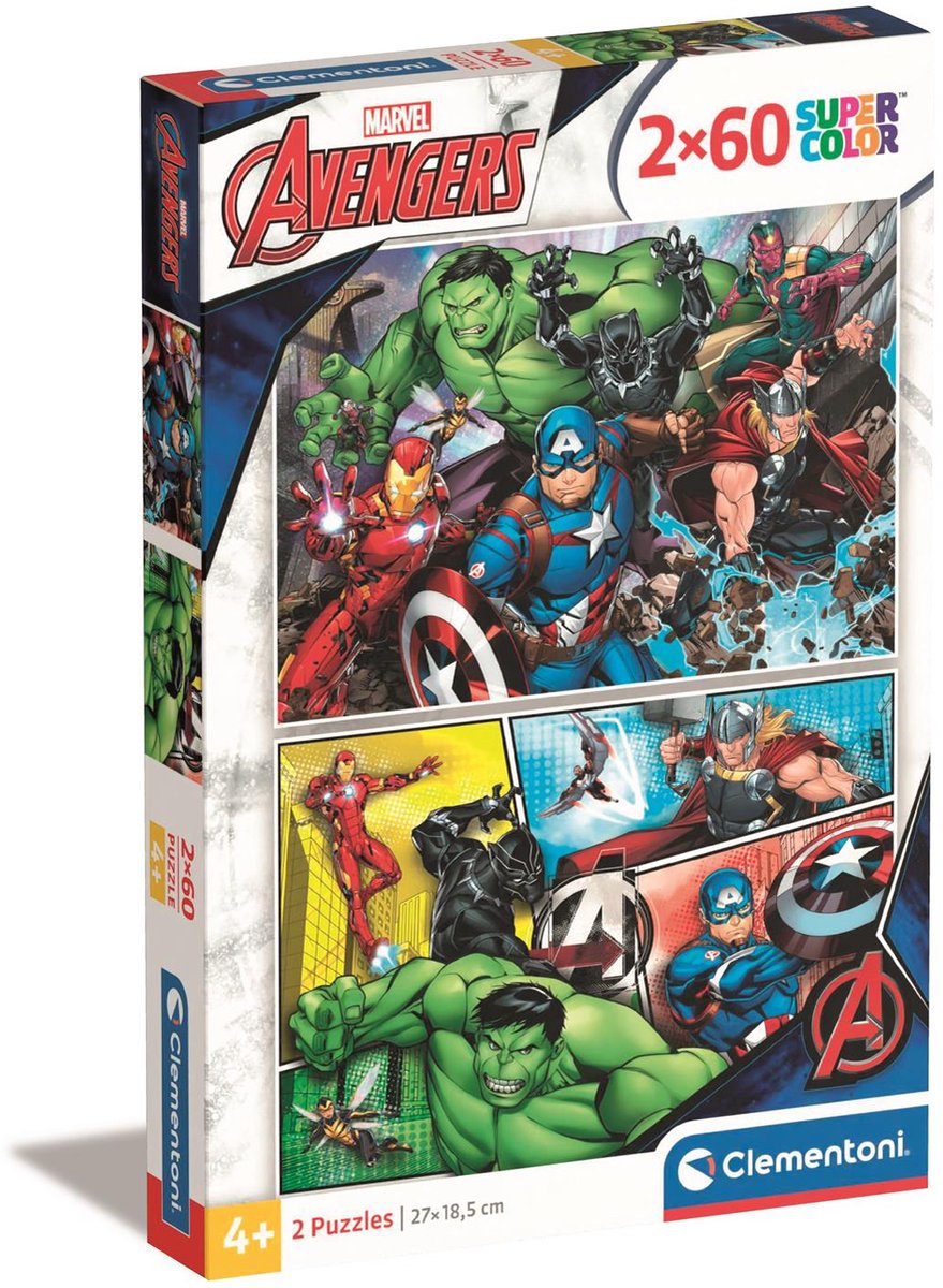 Clementoni - puzzle - 2x60 pièces - marvel avengers - puzzle pour enfants - à partir de 5 ans